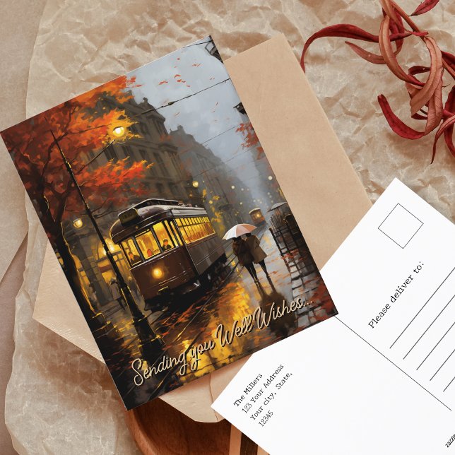 Carte Postale Well Wives rainy Fall Tram à Lisbonne, Portugal (Well Wishes rainy Fall Tram in Lisbon, Portugal Postcard)