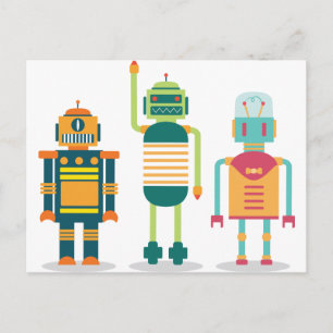 Carte Postale Wellcoda Cartoon Robot Party Enfant Vie amusante