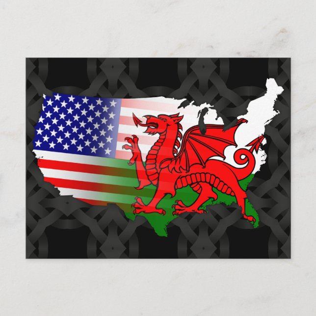 Carte postale Welsh American Flags Map (Devant)