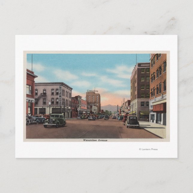 Carte Postale Wenatchee, WAStreet Vue de Wenatchee Ave. (Devant)