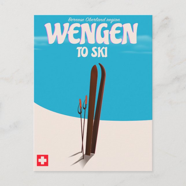 Carte Postale Wengen, Suisse, affiche de ski (Devant)