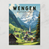 Wengen Suisse Travel Art Vintage