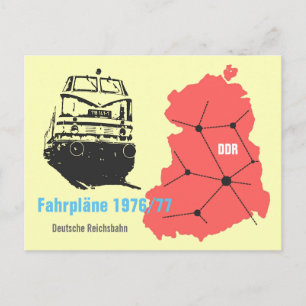 Carte Postale Werbedesign für Fahrplanauskunft Reichsbahn DDR.