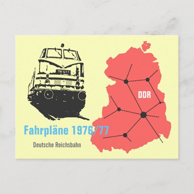 Carte Postale Werbedesign für Fahrplanauskunft Reichsbahn DDR. (Devant)