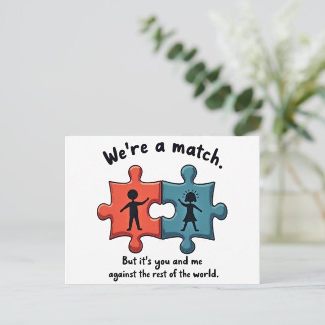 Carte Postale We're a Match: Perfect Puzzle Piece Love (Debout devant)