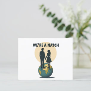 Carte Postale We're a Match: Romantic Globe-Trotting Couple 