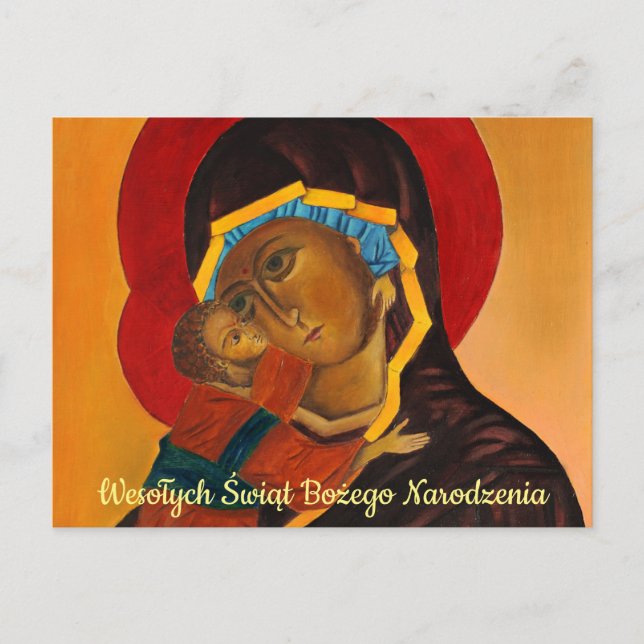 Carte Postale Wesołych Świąt Joyeux Noël Vierge et Enfant (Devant)