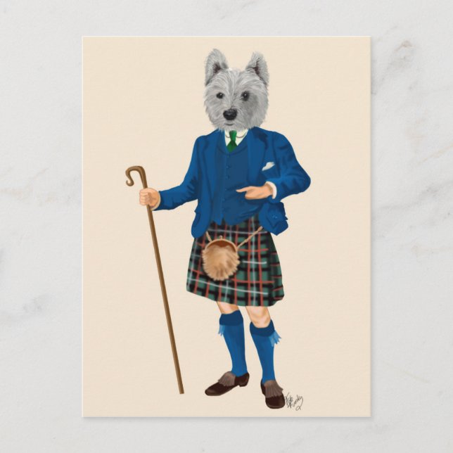 Carte Postale West Highland Terrier à Kilt (Devant)