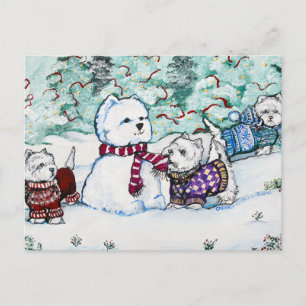 Carte Postale West Highland White Terrier Snowman