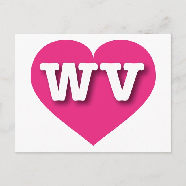 Carte Postale West Virginia Hot Pink Heart - J'aime WV (Devant)