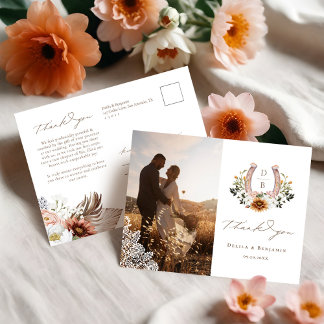 Carte Postale Western Lace Horseshoe Coeur Script Mariage Photo