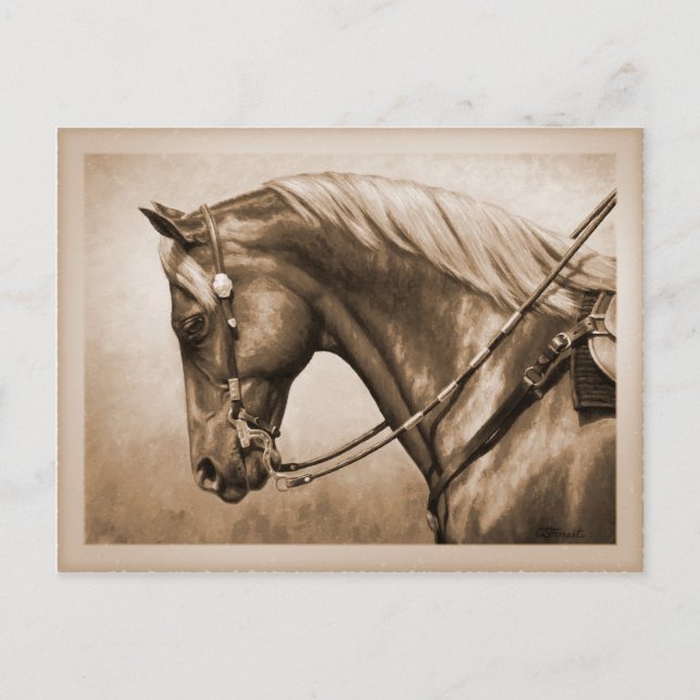 Carte Postale Western Ranch Horse Vieux Photo Sepia (Devant)