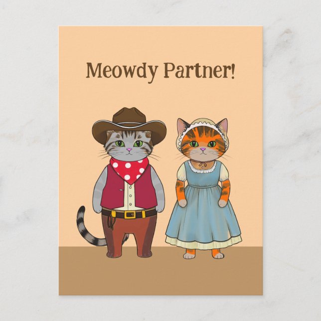 Carte Postale Western Style Chats Valentine Wild West (Devant)