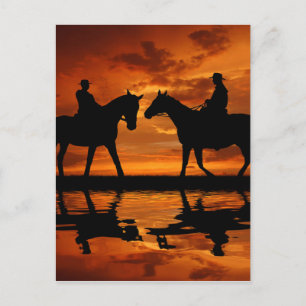 Carte Postale Western Sunset Horseback équitation silhouette cow