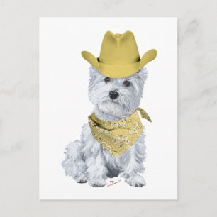 Carte Postale Westie Cowboy en jaune