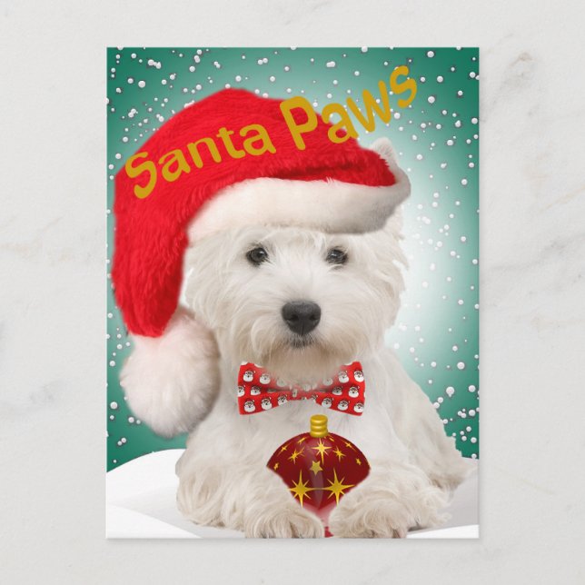 Carte postale Westie Père Noël Paws (Devant)