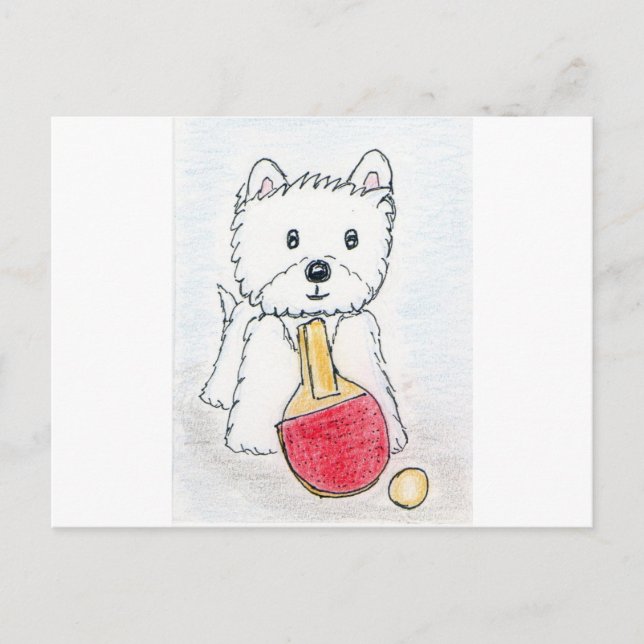 CARTE POSTALE WESTIE TABLE TENNIS (Devant)