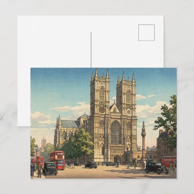 Carte Postale Westminster Abbey Japanese Woodblock Print (Devant / Derrière)