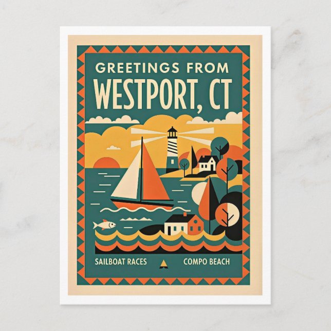Carte Postale Westport CT Voyage Rétro (Devant)