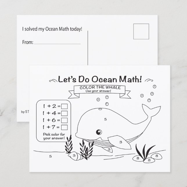 Carte Postale Whale Ocean Math Coloring Postcard (Devant / Derrière)