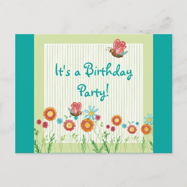Carte Postale Whimsey Fleurs Fille Invitation de fête d'annivers (Devant)