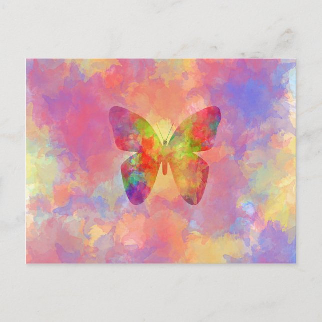 Carte Postale Whimsical abstract Butterfly Rainbow Watercolor (Devant)