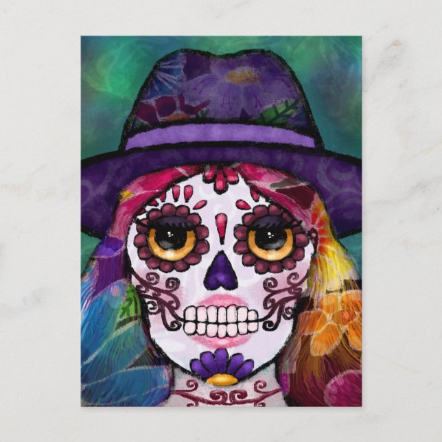 Carte Postale Whimsical Abstract Floral Hippie Sugar Skull (Devant)