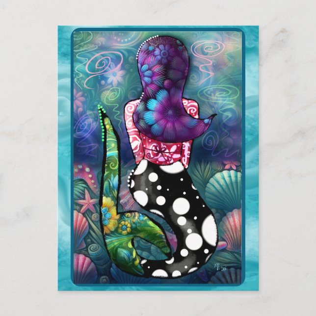 Carte Postale Whimsical Abstract Mermaid Nautical Teal Seashells (Devant)