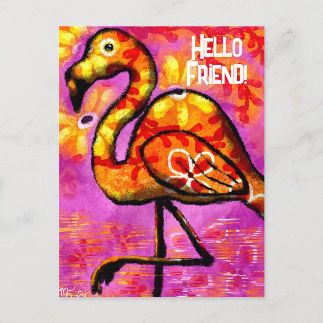 Carte postale - Whimsical Abstrait Flamant rose ro (Devant)