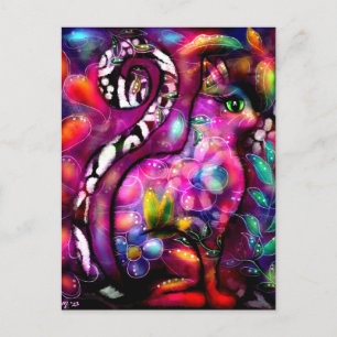 Carte postale - Whimsical Abstrait Kitty Chat Flor