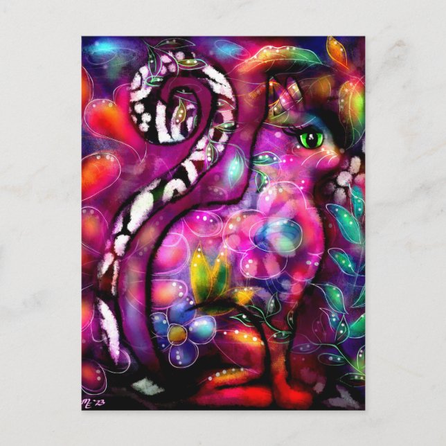 Carte postale - Whimsical Abstrait Kitty Chat Flor (Devant)