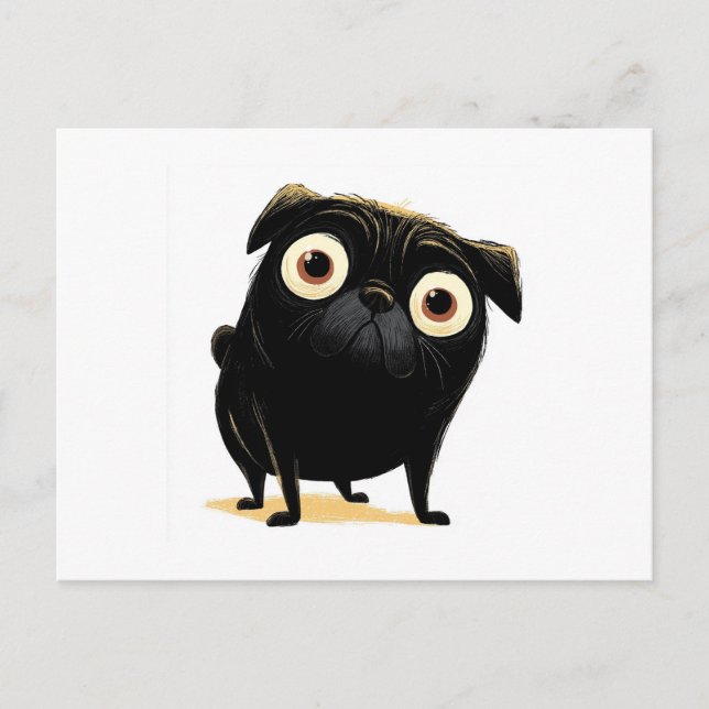 Carte Postale Whimsical Black Big Eyed Carlin (Devant)