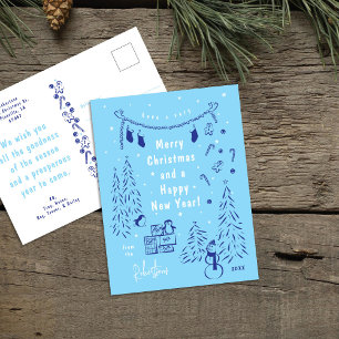 Carte postale Whimsical Blue Christmas Scene