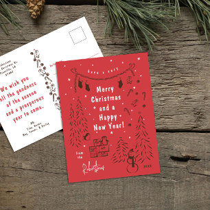 Carte postale Whimsical Brown & Red Christmas Scèn