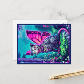 Carte Postale Whimsical Butterfly Wing Opossum Fantasy Postcard