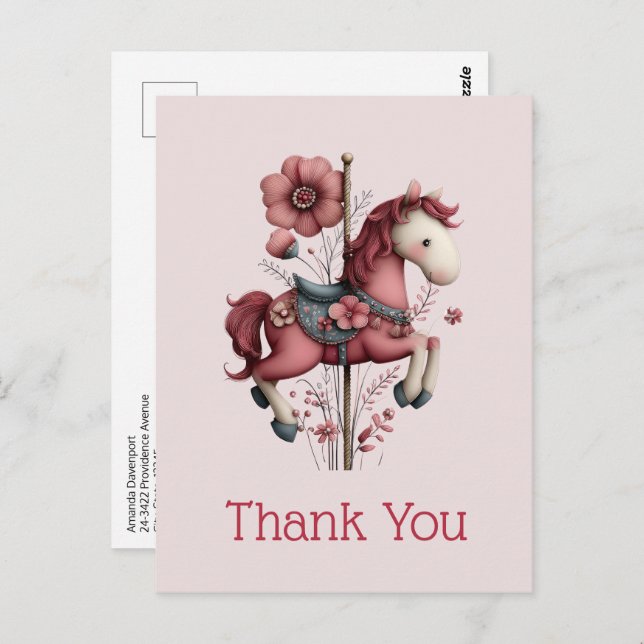 Carte Postale Whimsical Carousel Horse Image Thank You (Devant / Derrière)