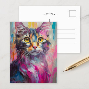 Carte Postale Whimsical Cat Portrait Abstrait Art Moderne