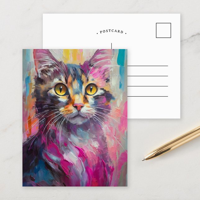 Carte Postale Whimsical Cat Portrait Abstrait Art Moderne (Créateur téléchargé)
