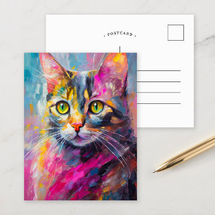 Carte Postale Whimsical Cat Portrait Abstrait Art Moderne