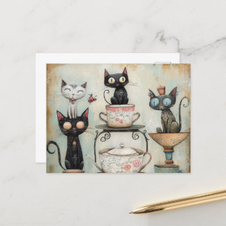 Carte Postale Whimsical Cats Tea Party