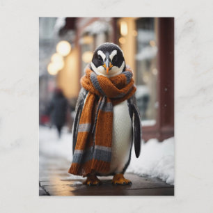 Carte Postale Whimsical Cosy Penguin hiver neigeux