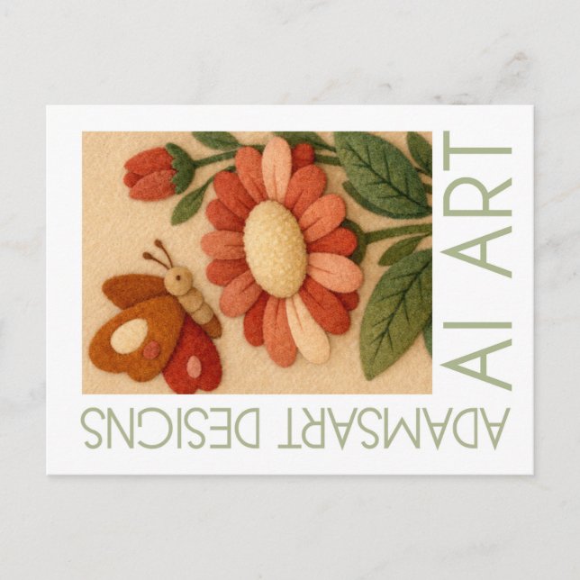 Carte Postale Whimsical Felted Butterfly and Flower Folk Art (Devant)