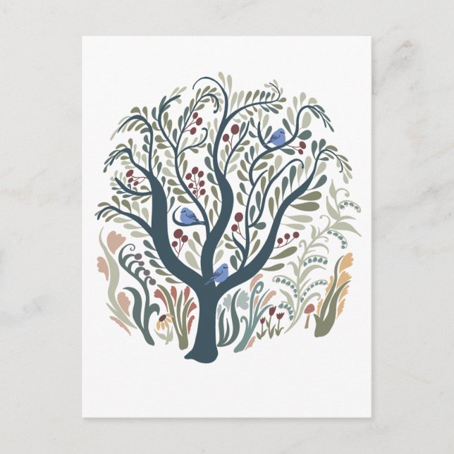 Carte postale Whimsical Folk Art Forest Earth Tone (Devant)