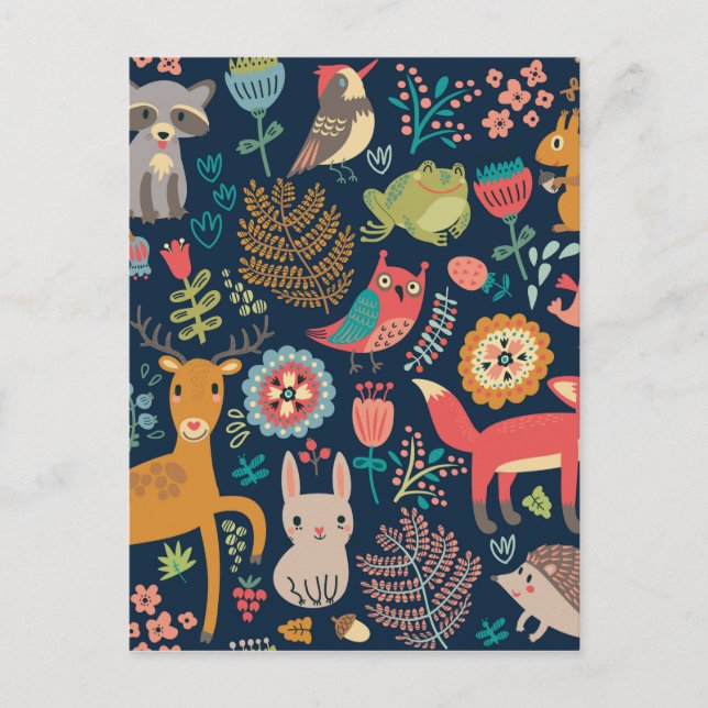 Carte Postale Whimsical Folk Art Forest Friends (Devant)