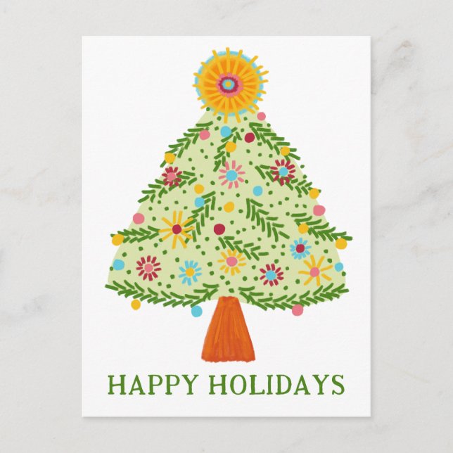 Carte Postale Whimsical Folk Christmas Tree CUSTOM VACANCES (Devant)