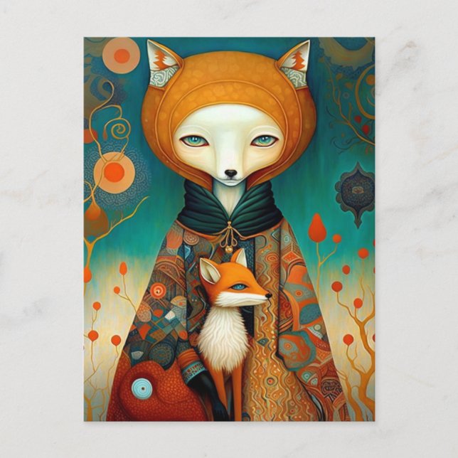 Carte Postale Whimsical Fox Imaginaire Art (Devant)