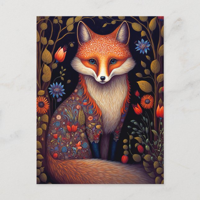 Carte Postale Whimsical Fox Woodland Imaginaire Art (Devant)