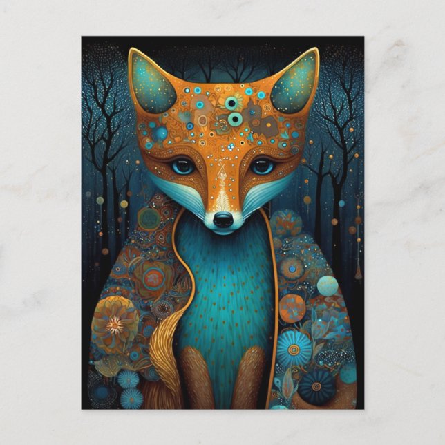 Carte Postale Whimsical Fox Woodland Imaginaire Art (Devant)