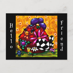 Carte Postale Whimsical Funky Chunky Floral Poulet coloré