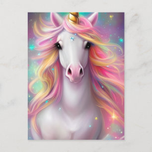 Carte Postale Whimsical Imaginaire détaillé Cute Kawaii Unicorn